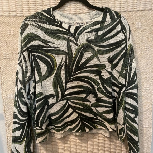 Show Me Your MuMu Crop Varsity Sweater Peruvian Palm Green Cream Size SMALL - Picture 2 of 11